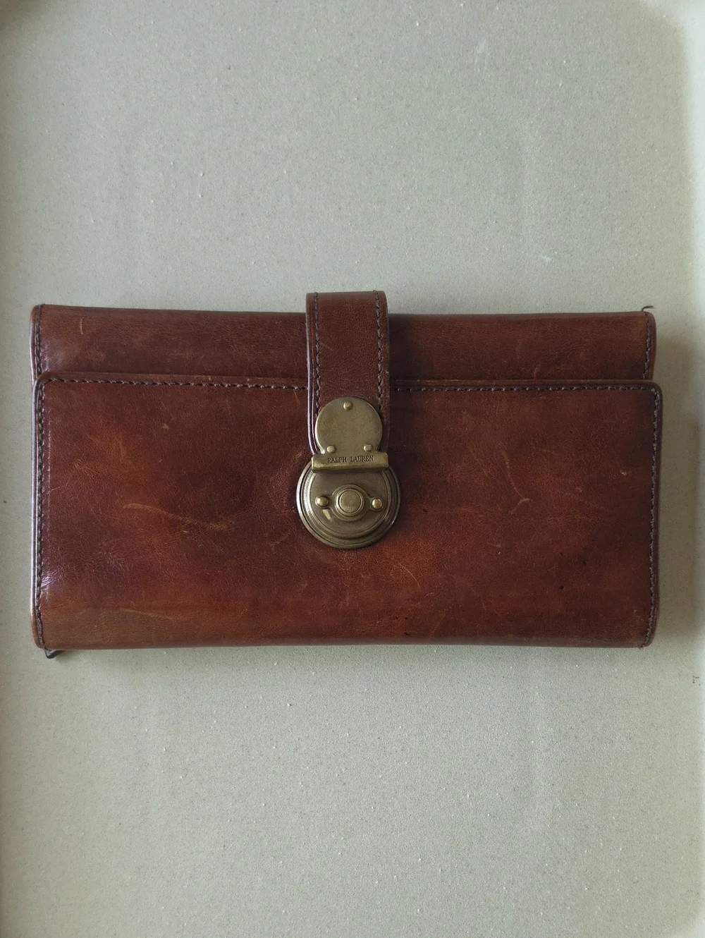 Ralph Lauren Cognac Brown Leather Clasp Wallet